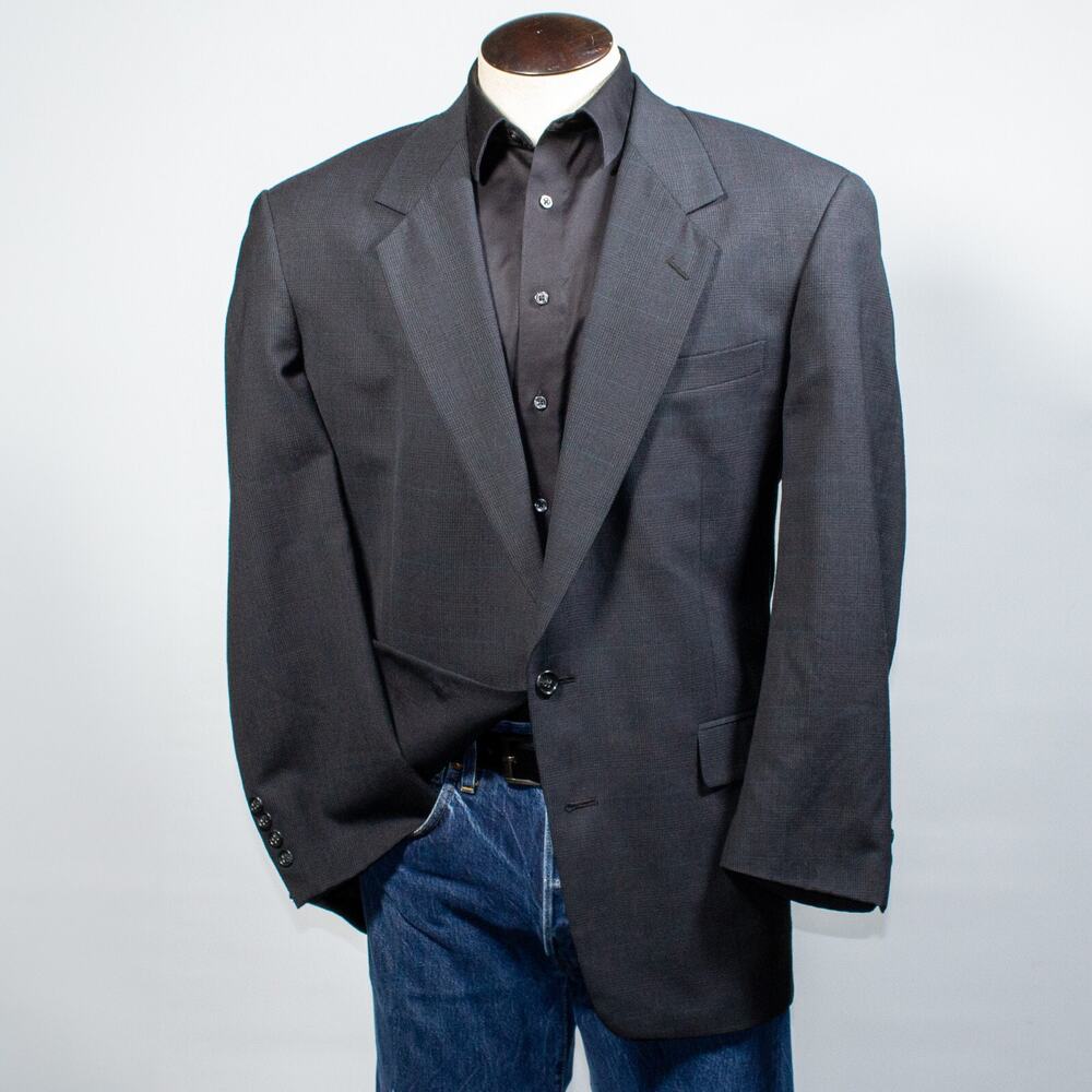 Austin Reed Sport Coat Dark Gray Glen Check Plaid Men's 44R